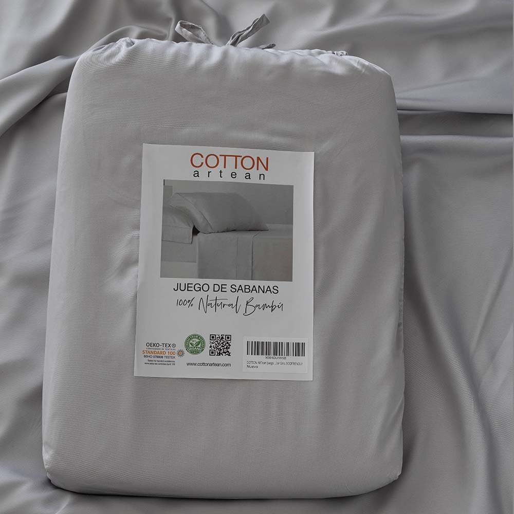 COTTON ARTean Bettwäsche-Set aus Bambus, Grau, organisch und hypoallergen, für Betten von 105 x 190/