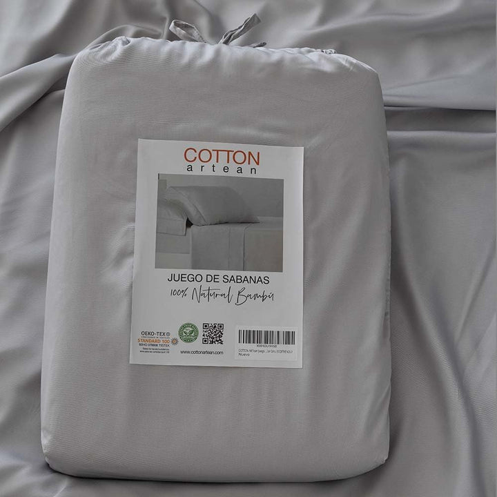 COTTON ARTean Bettwäsche-Set aus Bambus, Grau, organisch und hypoallergen, für Betten von 105 x 190/