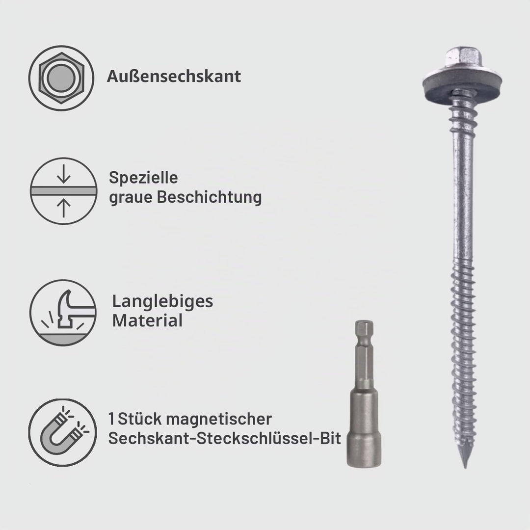 Marcopol (60 Stück) Sechskant-Schrauben mit selbstbohrendem 6,4x140 mm Karbonstahlschrauben mit EPDM