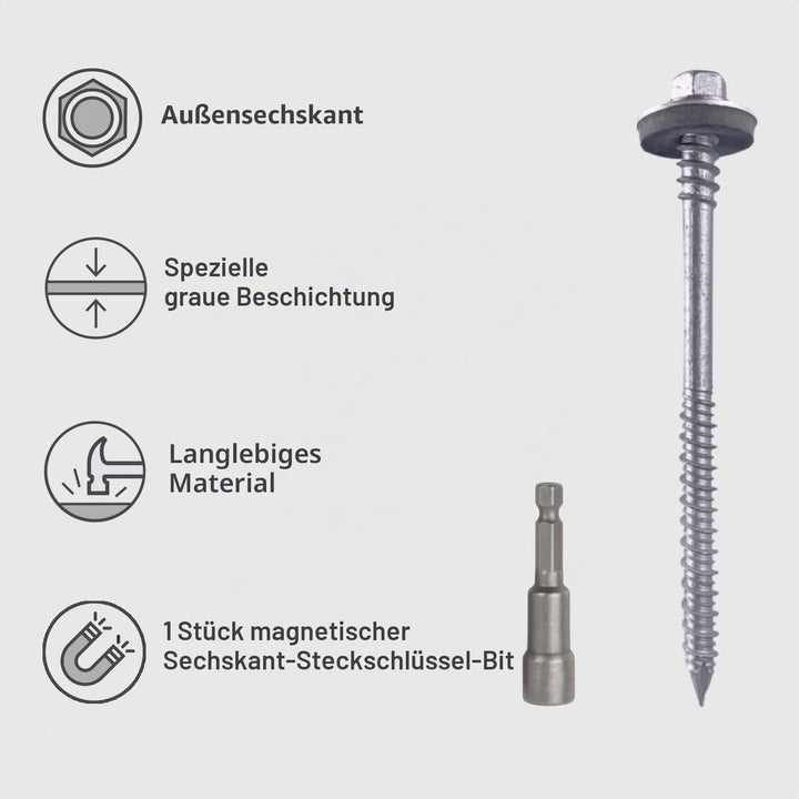 Marcopol (60 Stück) Sechskant-Schrauben mit selbstbohrendem 6,4x140 mm Karbonstahlschrauben mit EPDM