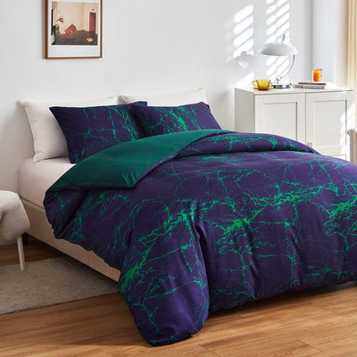 Bettwäsche Marmor 135x200 2er Set Blau Lila Grün Aesthetic Marmorierung Muster Modern Microfaser Bet