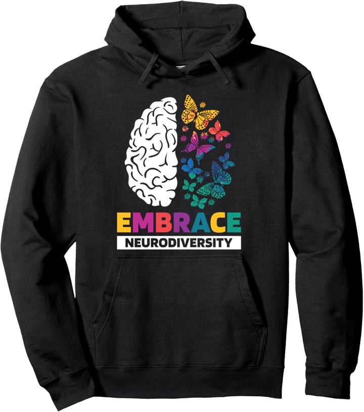 Embrace Neurodiversity Autismus ADHS ASD Rainbow Brain Pullover Hoodie