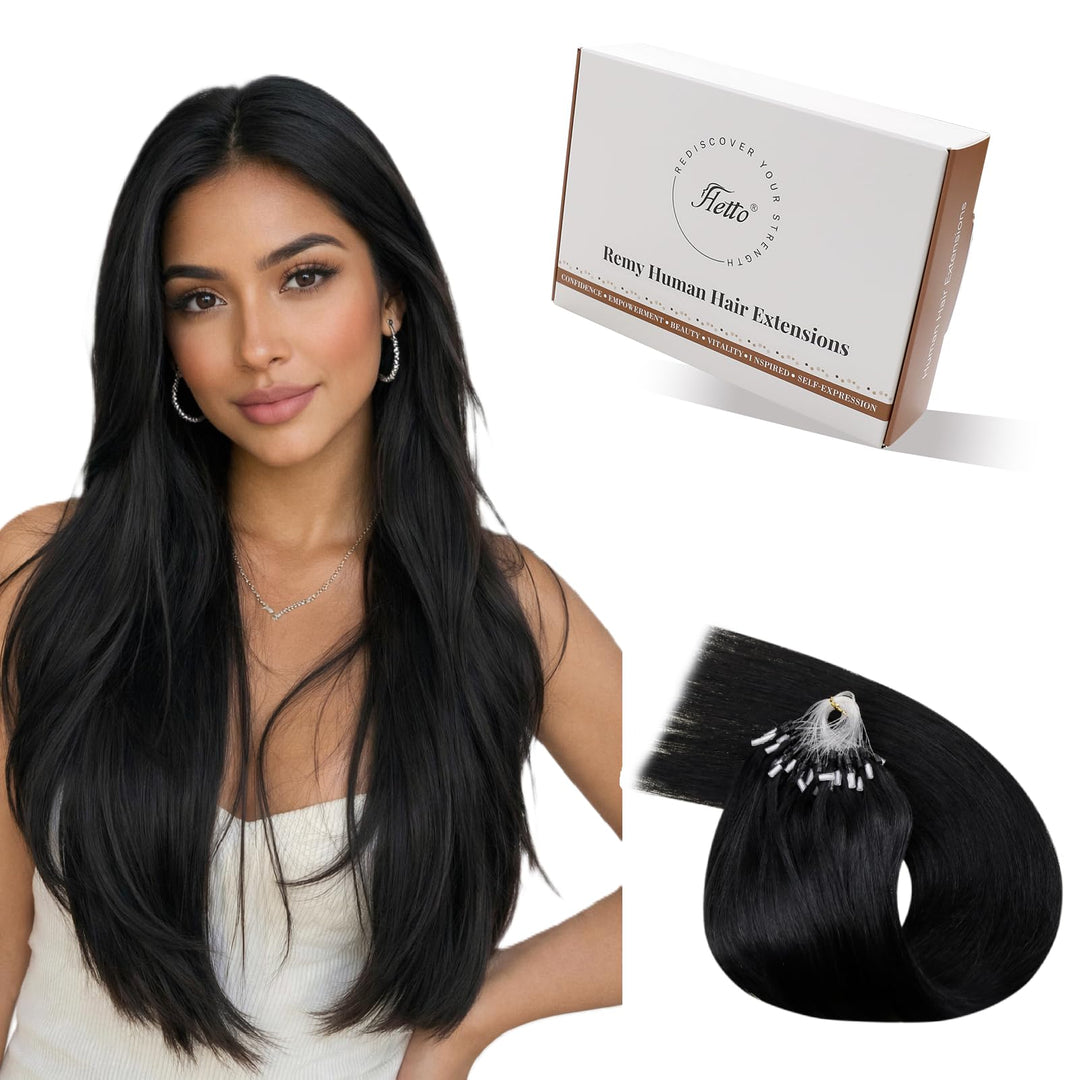 Hetto Microring Extensions Echthaar Schwarz 55CM Haarverlängerung Micro Loop Extensions Remy Extensi