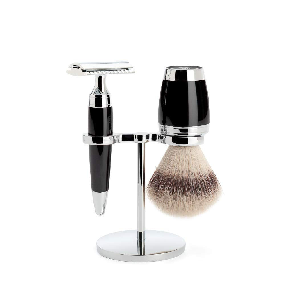 MÜHLE Rasierset - Stylo Serie - Silvertip Fibre - Rasierhobel - Edelharz schwarz