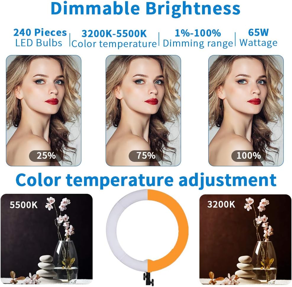GSKAIWEN 18 Zoll 65W LED Make-up Ringlicht mit Spiegel für Augenbrauen-Täto, Wimpernverlängerung, Be