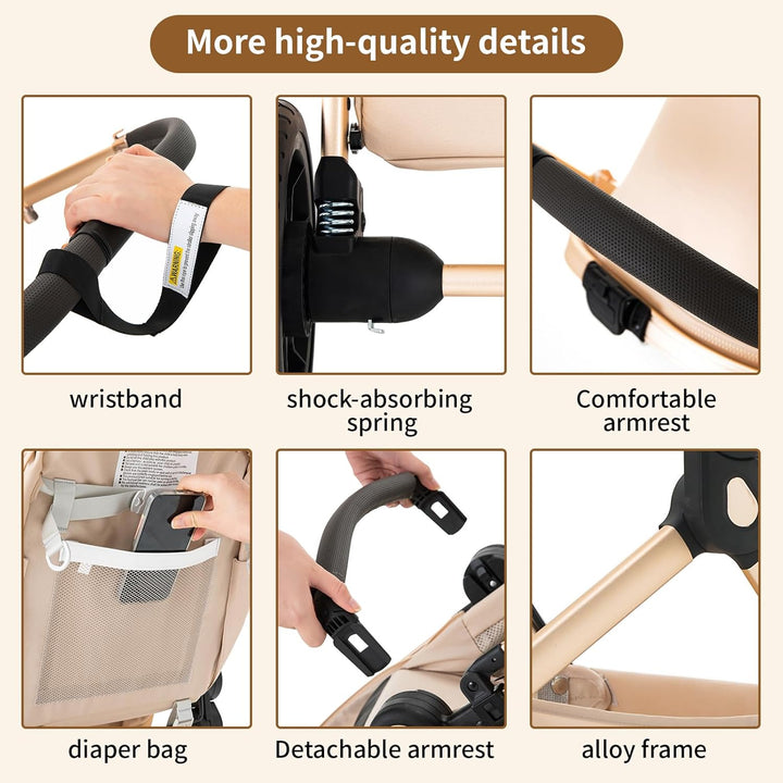 Kinderwagen 3 in 1 Komplettset Baby Kombikinderwagen bis 22kg, Zusammenklappbar, Grosse Gummireifen,