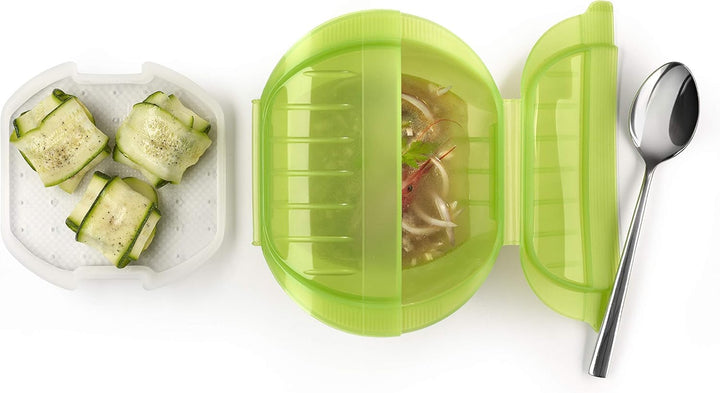 Lékué Dampfbox mit Einlegeboden, 3–4 Personen, 1000 ml, Platin-Silikon, grün Grün 1000 ml, Grün