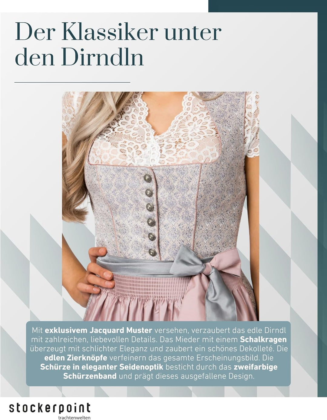 Stockerpoint Damen Dirndl Monroe Kleid für besondere Anlässe 42 Altrosa, 42 Altrosa