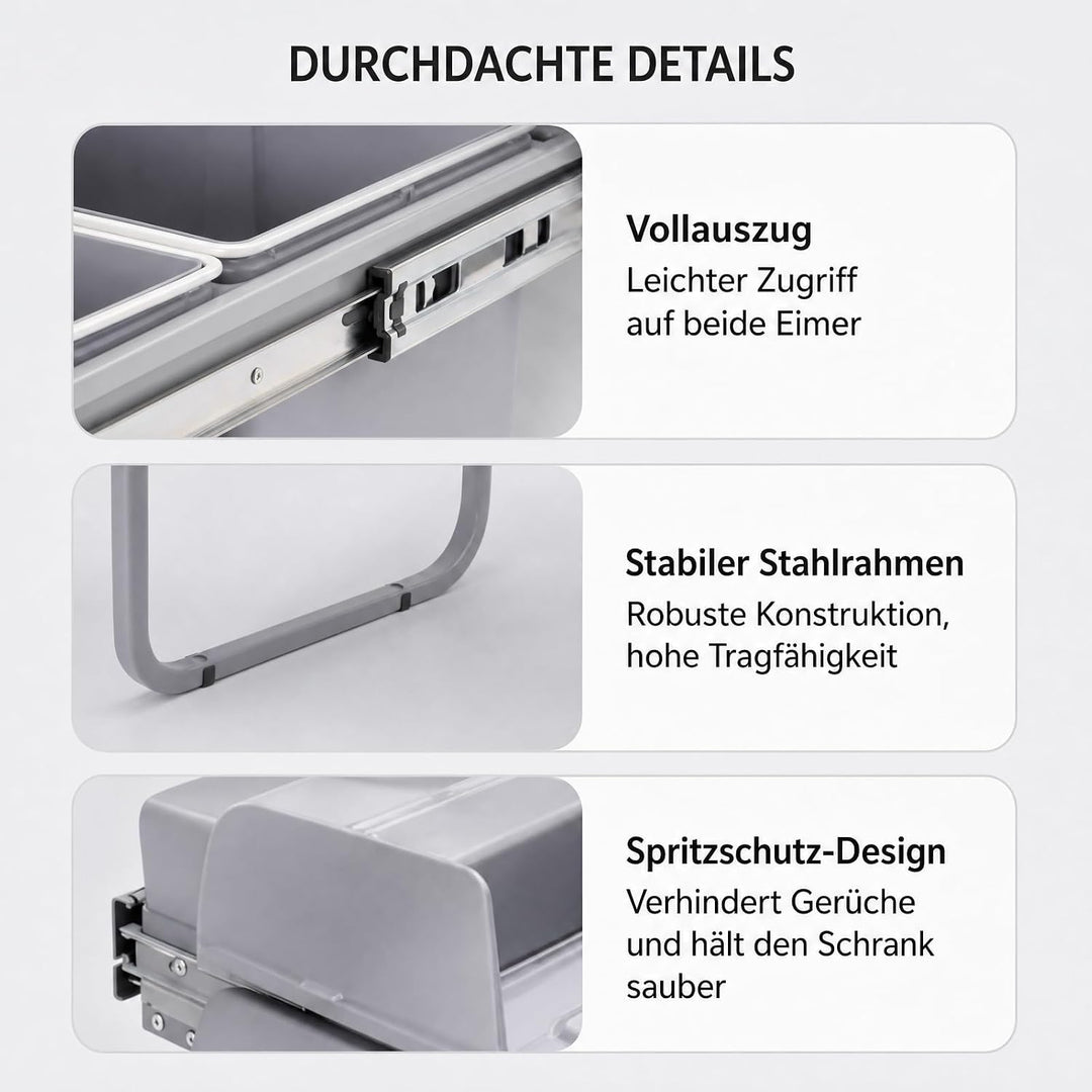Einbaumülleimer, Ausziehbarer Mülleimer mit Teleskopschienen | Einbau-Mülleimer Küche Herausnehmbare