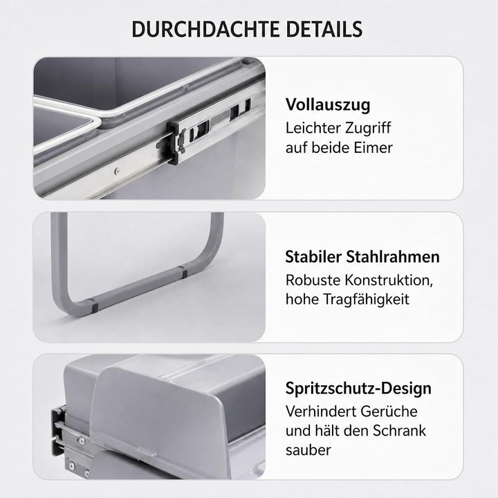 Einbaumülleimer, Ausziehbarer Mülleimer mit Teleskopschienen | Einbau-Mülleimer Küche Herausnehmbare