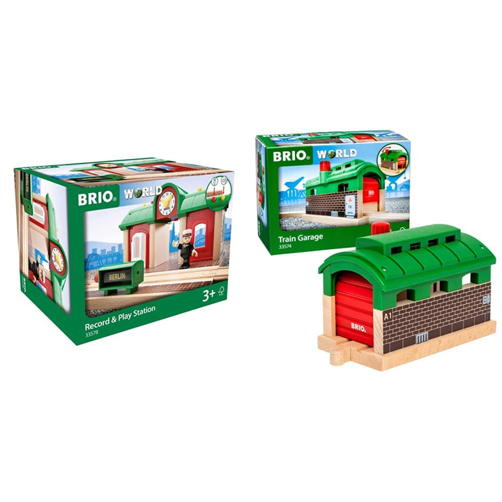 BRIO World 33578 Sprechender Bahnhof - BRIO Eisenbahn Zubehör mit Aufnahmefunktion - Kleinkinderspie