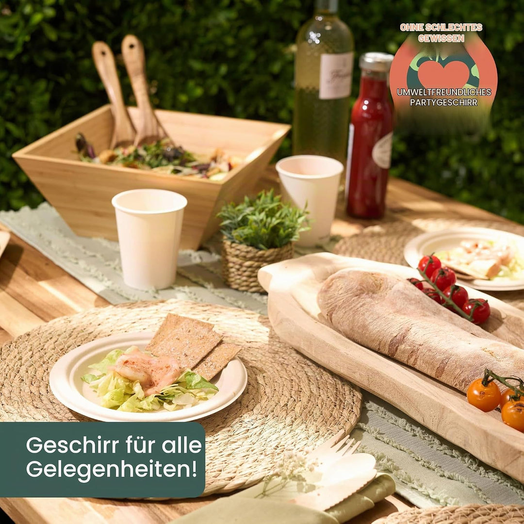 HAAGO Zuckerrohr Bagasse Einwegteller für Geburtstage, Hochzeiten, Partys - Stabil, Umweltfreundlich