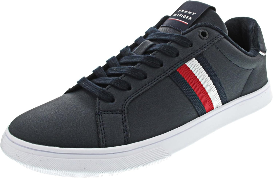 Tommy Hilfiger Herren Cupsole Sneaker Corporate Leather Cup Stripes Schuhe, Weiss (White), 40 EU, Bl