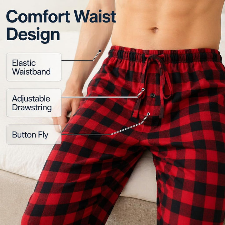 Herren 100% Baumwolle Flanell Bequeme Pyjama/Lounge Bottoms mit Taschen S Black Red Check, S Black R