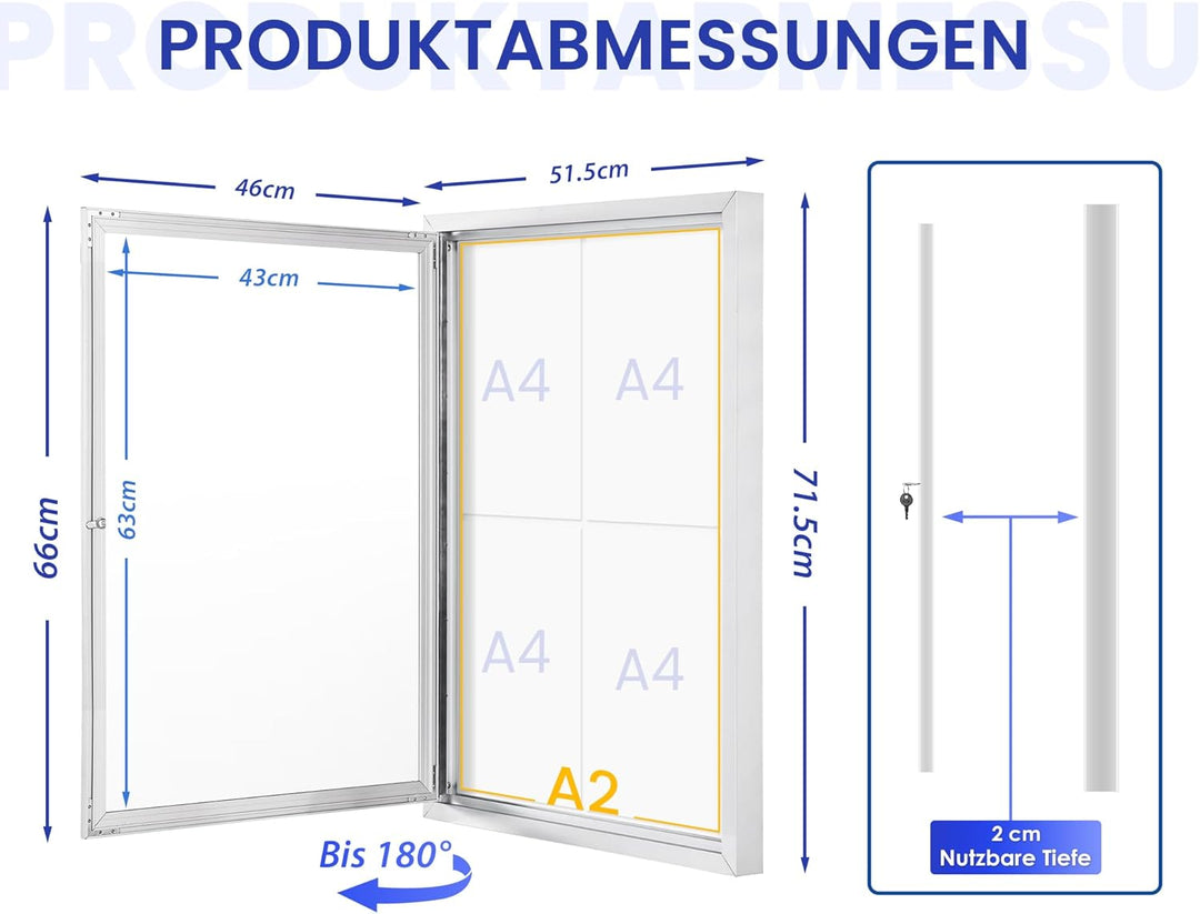 Swansea Schaukasten Aussen 4xA4, Alu infokasten, Magnetisch, Abschliessbar, Acrylglas, Schaukasten A