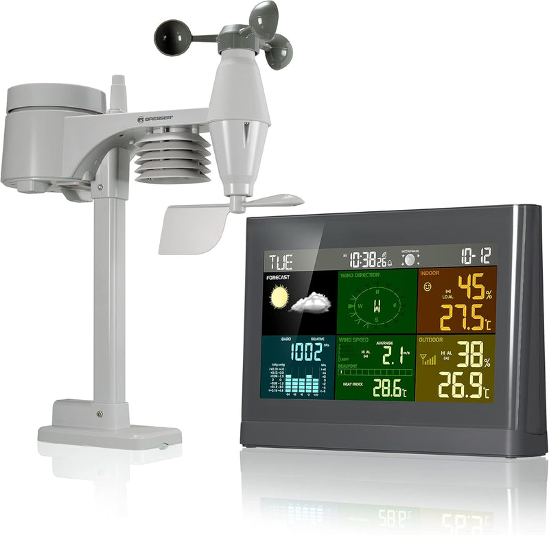 Bresser Wetterstation Funk mit Aussensensor Wetter Center mit 5-in-1 Aussensensor (Temperatur, Luftd