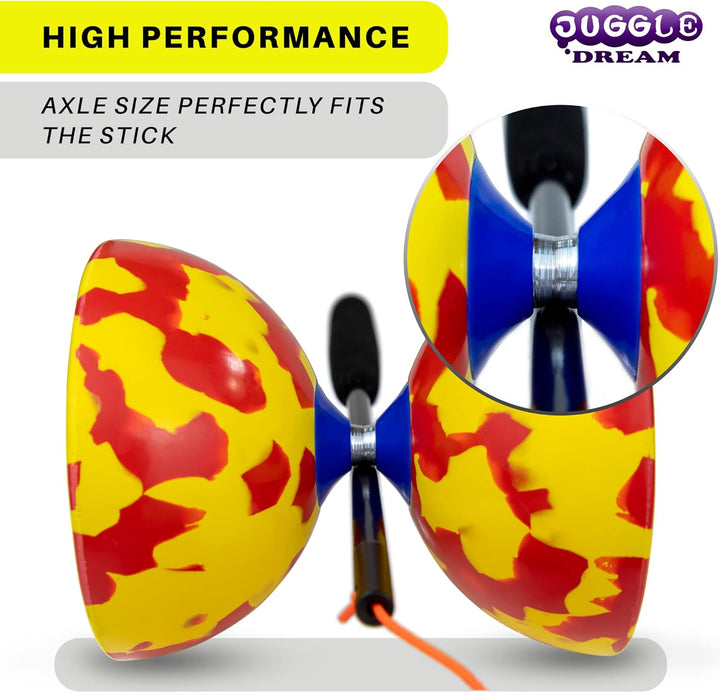 Juggle Dream Jester Diabolo Jonglierset – Fester Achse Profi-Diabolo mit Superglass-Handstäben, Onli
