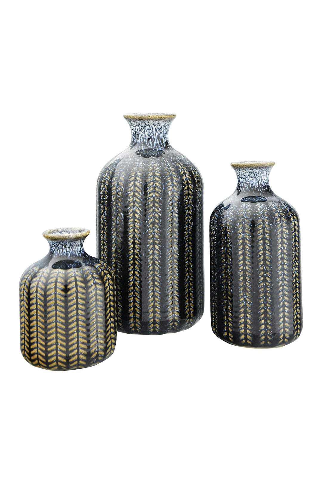 Creative Co-op Vase mit Prägung aus Steingut, reaktiv, glasiert, 3 Grössen, Blau