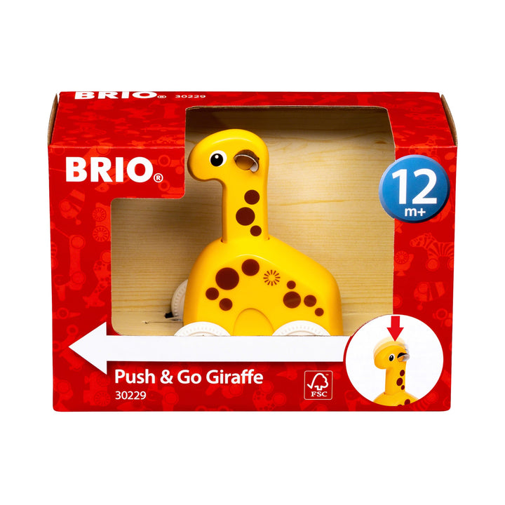 BRIO 30229 Push & Go Giraffe - Niedliches Drück- und Fahrspielzeug in klassicher Optik - Empfohlen a
