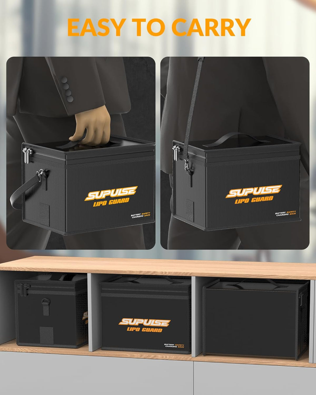 SUPULSE Lipo Battery Safe Bag Lipo Battery Bag Fireproof Explosionproof Large Capacity Bag for Charg