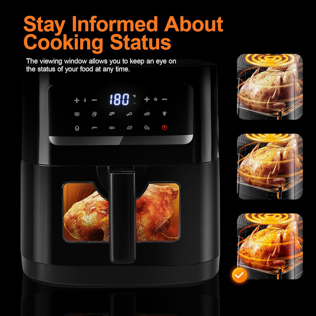 Heissluftfritteuse Air fryer mit Sichtfenster, Emphsism Airfryer XXL 7L 1700W mit Digitalem LED-Touc