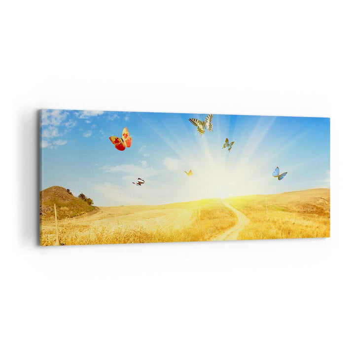 Wandbilder Dekoration Wohnzimmer Schmetterlinge Wiese Gras Panorama Bilder auf Leinwand 120x50cm Lei