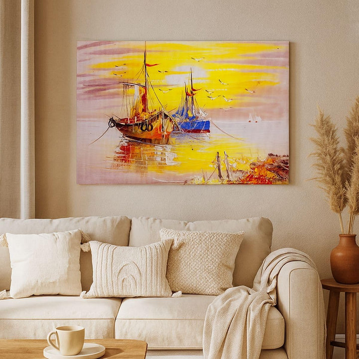 Bilder auf Leinwand 100x70cm Leinwandbild Boote Sonne Meer Reisen Gross Wanddeko Bild Schlafzimmer K