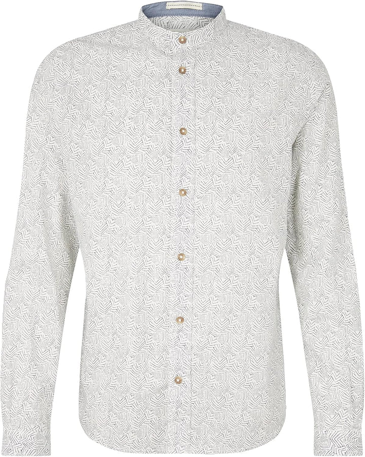 TOM TAILOR Herren Hemd mit Stehkragen aus Leinen XXL 31281 - Offwhite Leaf Structure Design, XXL 312
