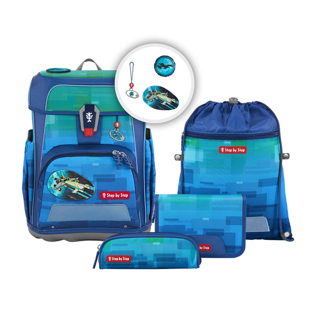 Step by Step Schulranzen-Set CLOUD OCEAN, 5-teilig, ergonomischer Tornister mit Reflektoren, aus Oze
