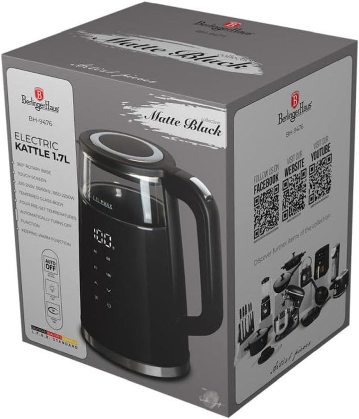 Berlinger Haus Wasserkocher mit Temperaturregelung digital 1,7 l Black Silver Collection BH-9476 1.7