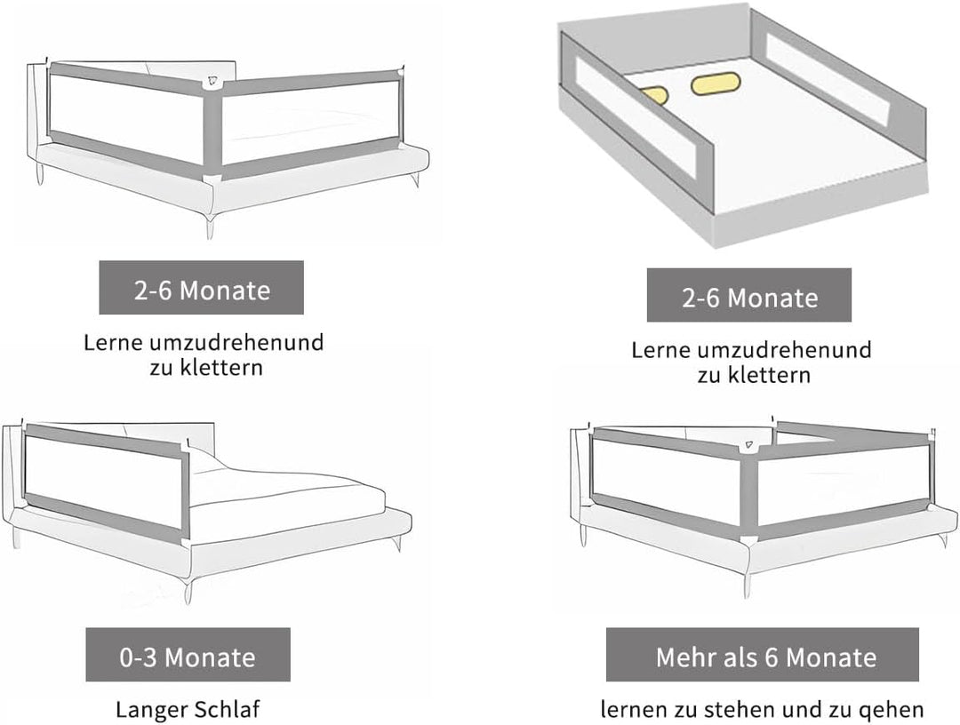 HUOLE höhenverstellbares Bettgitter -Kleinkind Bettschutzgitter Bettgitter Kinderbettgitter Babybett