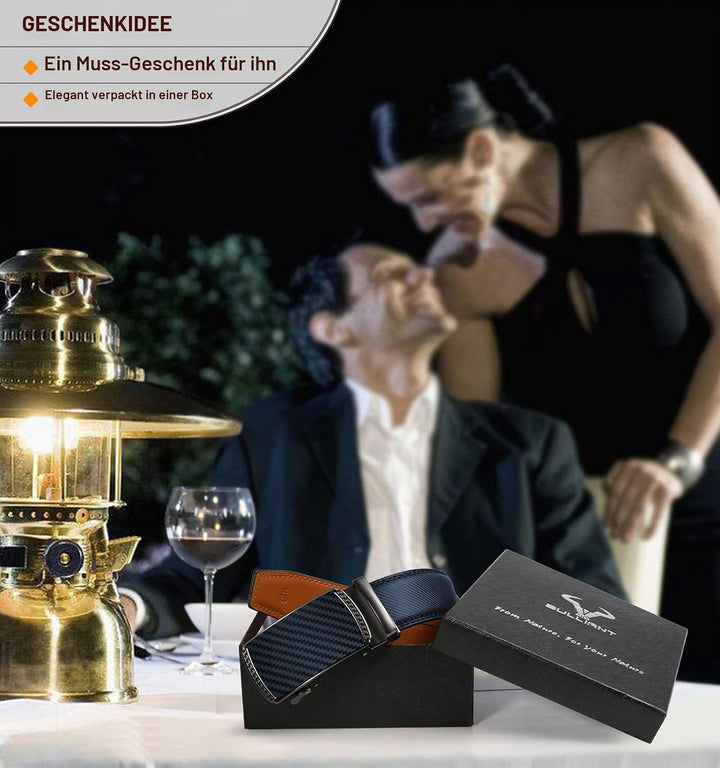 BULLIANT Gürtel Herren, Gürtel Ratsche Ledergürtel Automatikschliesse für Herren Anzug Business Klei