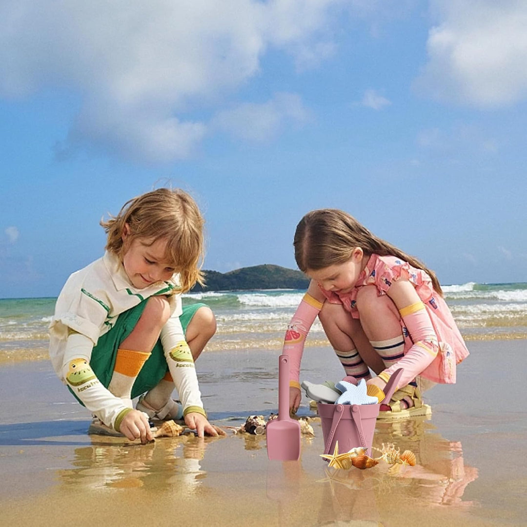 Sandspielzeug für Kinder, 8 Stück, sicheres Silikon-Strandspielzeug mit Schaufel, Eimer und Sandform