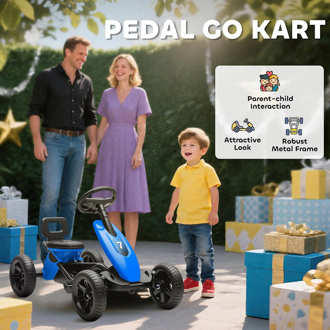 AIYAPLAY Pedal Go Kart für Kinder, Kinder-Rennwagen mit leisen Eva-Reifen, für 2-5 Jahre, blau | Kin