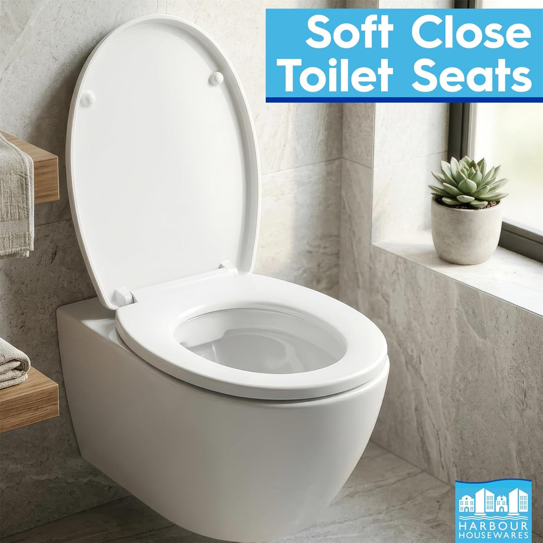 Harbour Housewares Toilettensitz mit Soft-Close für ovale Toiletten - Weiss - Antibakterielle ovale