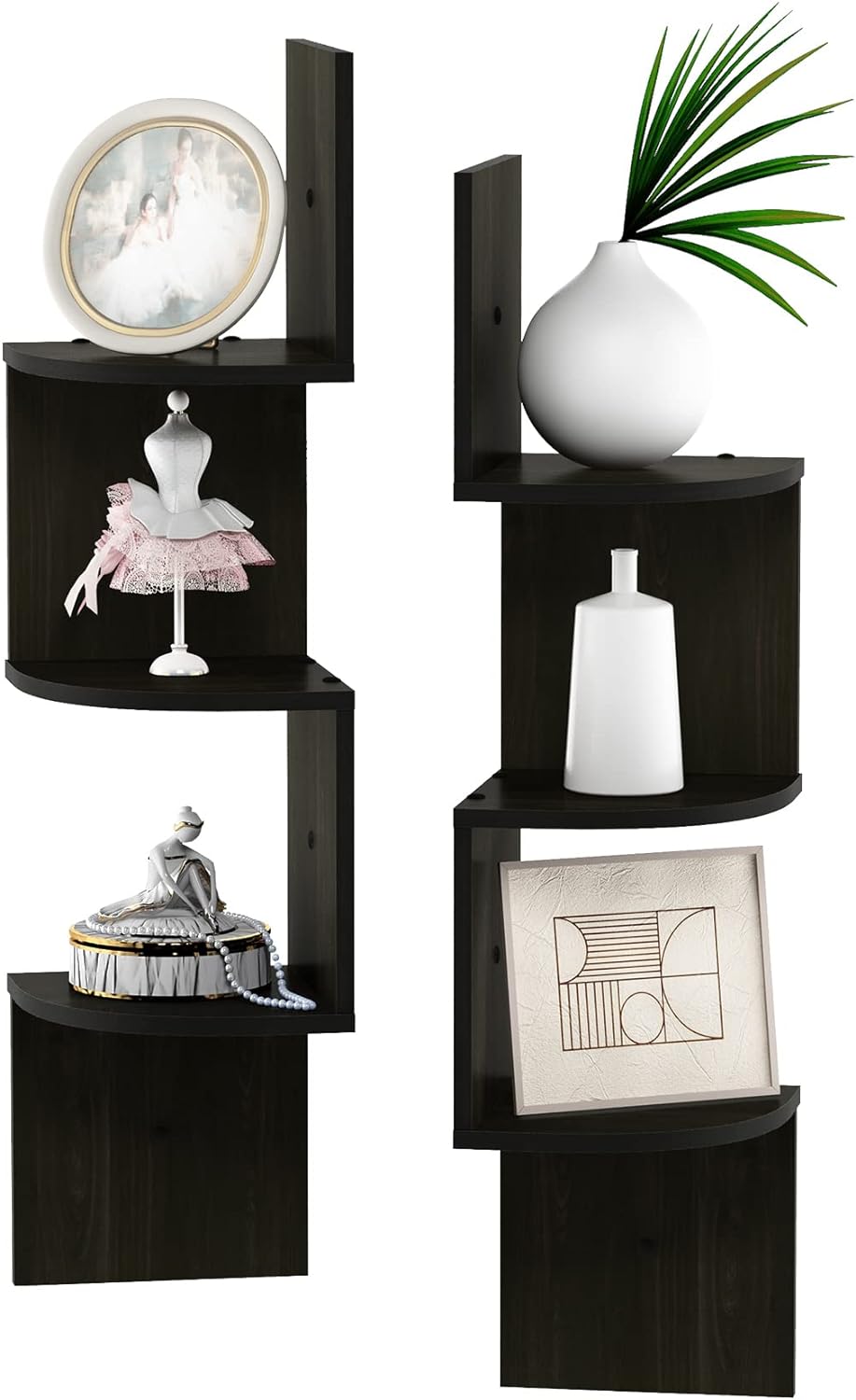 Furinno Rossi 3-stufiges Wandregal-Set, 2er-Set, holz, Espresso, 19.81 x 19.81 x 82.55 cm 19.81 x 19