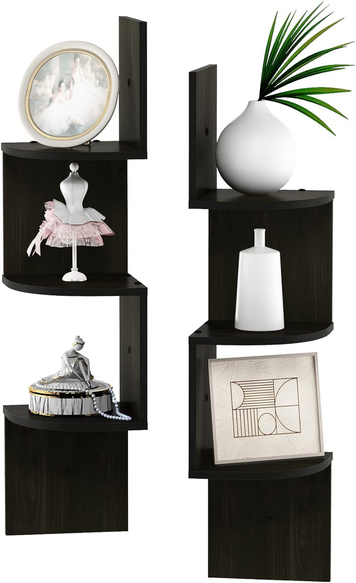 Furinno Rossi 3-stufiges Wandregal-Set, 2er-Set, holz, Espresso, 19.81 x 19.81 x 82.55 cm 19.81 x 19