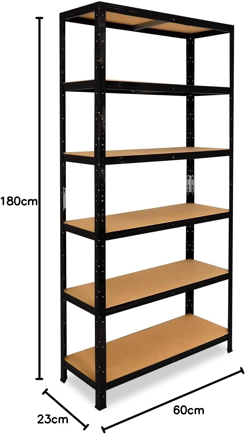 shelfplaza® 180x23x60cm Black Schwerlastregal schwarz/Metallregal schwarz 6 Böden à 145kg Tragkraft/