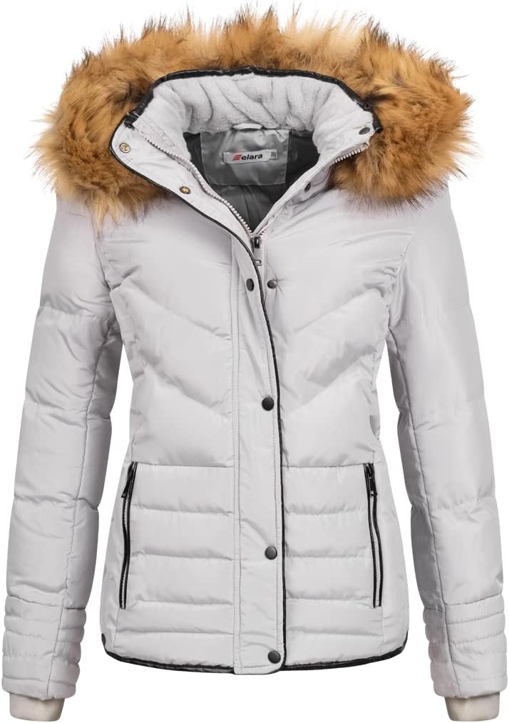 Elara Damen Steppjacke Winter Tailliert Chunkyrayan M Grau, M Grau