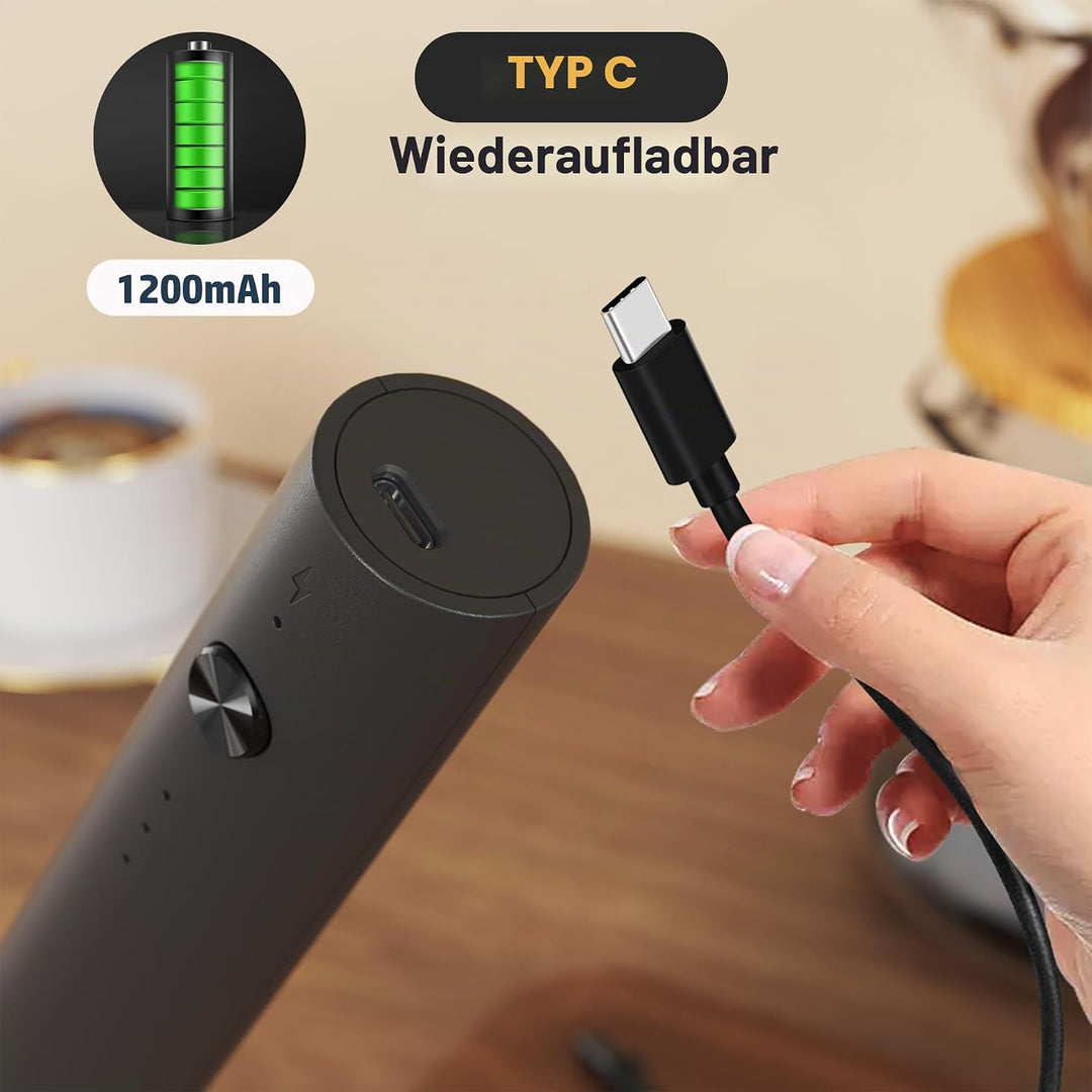 Handgehaltener Milchaufschäumer,Typ C,wiederaufladbarer elektrischer Schneebesen, Kaffeeaufschäumer-