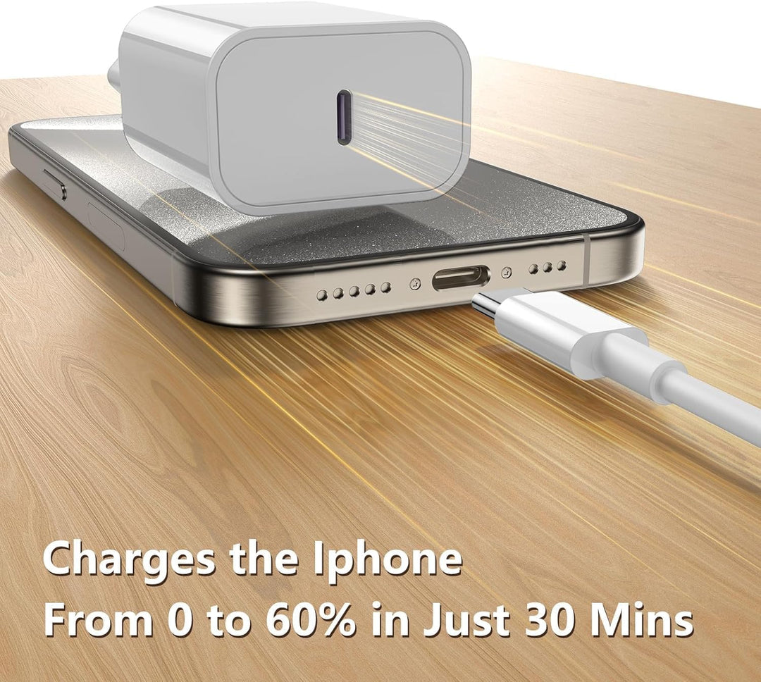 2Pack iPhone 17 16 15 Ladegerät mit Ladekabel, 20W USBC Schnellladegerät Original mit USB C Kabel 2m