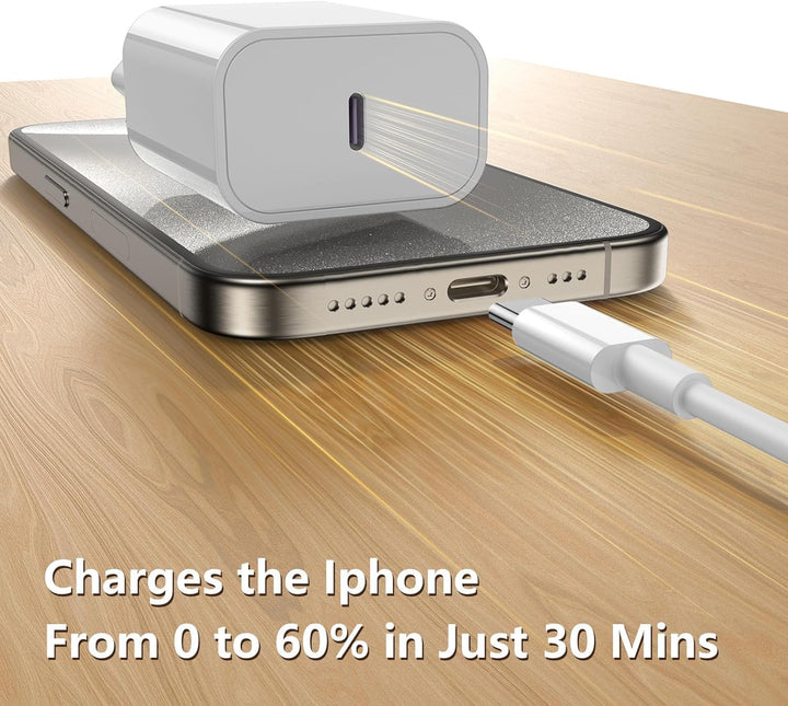 2Pack iPhone 17 16 15 Ladegerät mit Ladekabel, 20W USBC Schnellladegerät Original mit USB C Kabel 2m