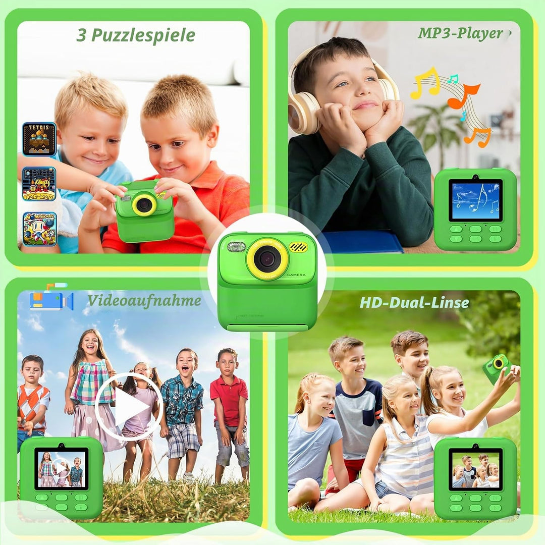 Upgrade Kinderkamera Sofortdruck für Jungen und Mädchen, 1080P HD Dual-Linse Selfie Digitalkamera mi