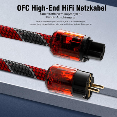 Monosaudio HiFi Netzkabel, φ17mm, 1,5M Kupfer Abschirmung Buchse Kaltgerätekabel 2 polig Hi-End OFC