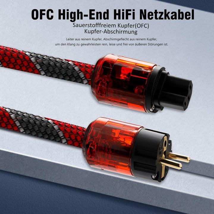 Monosaudio HiFi Netzkabel 17mm 1M/3,3FT Kupfer Abschirmung Buchse Kaltgerätekabel 2 polig Hi-End OFC