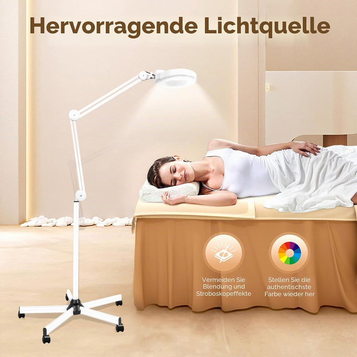 5X LED Lupenleuchte 125MM Lupenlampe mit Standfuss, 5 Dioptrien Lupe mit Licht Standlupe Arbeitsleuc