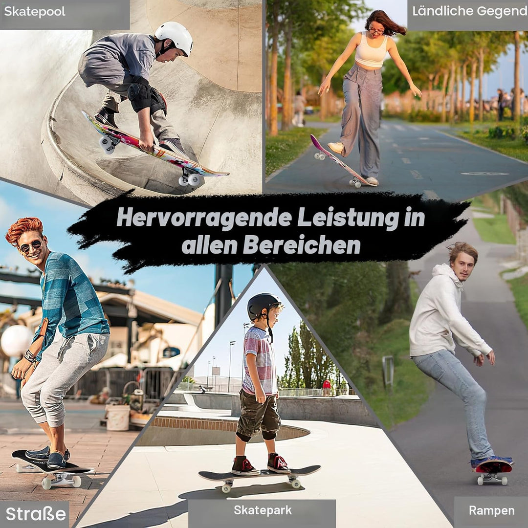 BELEEV Skateboard 31x8 Zoll Komplette Cruiser Skateboard für Kinder Jugendliche Erwachsene, 7-Lagige