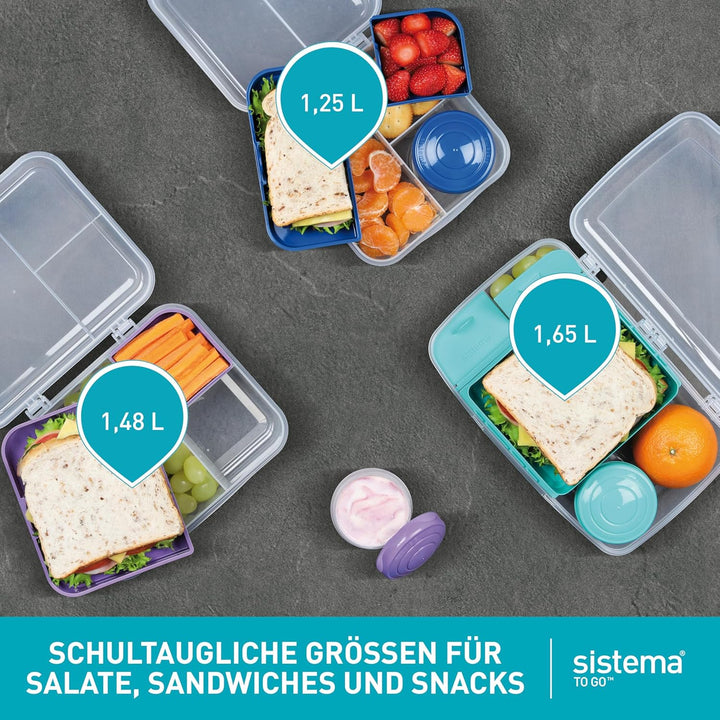 Sistema To Go Bento Box Create | Lunchboxen mit Fächern & Snack Pots | 1,48 L | BPA-frei | 2 Stück |