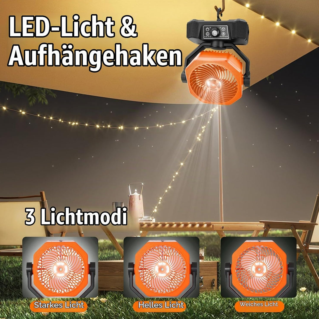 Camping Ventilator mit Wasserkühlung, Solarpanel, licht, 12000mAh Solarventilator Outdoor, Wiederauf