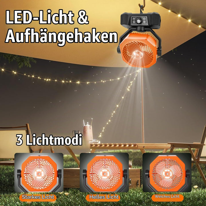 Camping Ventilator mit Wasserkühlung, Solarpanel, licht, 12000mAh Solarventilator Outdoor, Wiederauf